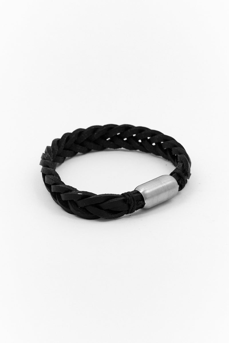 Steeltime Men Braided Leather Bracelet, Black - Image 2